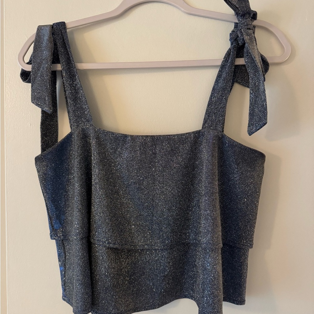 Superdown Black Glitter Crop Top